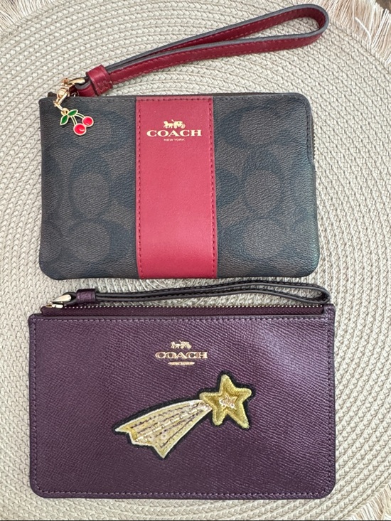 Coach Handbags - COACH Wristlet Choice Signature Monogram w/ Cherry Charm OR Purple w/ Star